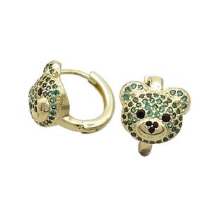Copper Hoop Earring Pave Green Zircon Bear Gold Plated, approx 10-11.5mm