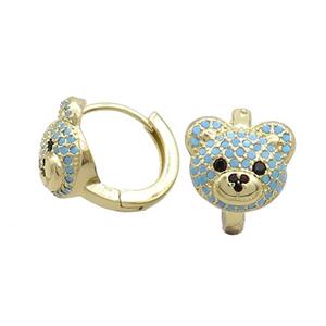 Copper Hoop Earring Pave Turqblue Zircon Bear Gold Plated, approx 10-11.5mm