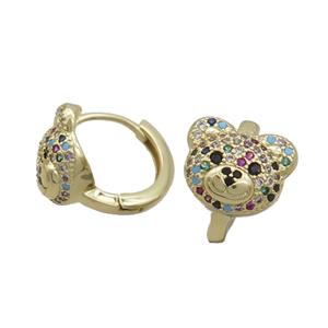 Copper Hoop Earring Pave Multicolor Zircon Bear Gold Plated, approx 10-11.5mm