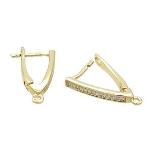 Copper Latchback Earrings Pave Zircon Gold Plated, approx 10-18mm