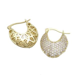 Copper Latchback Earrings Pave Zircon Gold Plated, approx 20-26mm