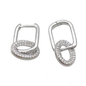 Copper Latchback Earrings Pave Zircon Platinum Plated, approx 9-13mm, 11-16mm