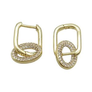 Copper Latchback Earrings Pave Zircon Gold Plated, approx 9-13mm, 11-16mm