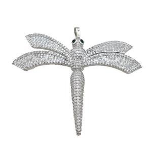 Copper Dragonfly Pendant Pave Zircon Platinum Plated, approx 50-60mm