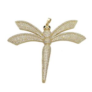 Copper Dragonfly Pendant Pave Zircon Gold Plated, approx 50-60mm