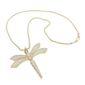 Copper Necklace Dragonfly Pave Zircon Gold Plated, approx 50-60mm, 2.5mm, 42cm length