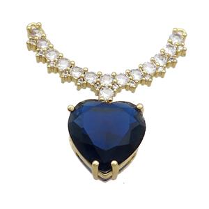 Copper Pendant Pave Blue Crystal Glass Heart 2loops Gold Plated, approx 15mm, 20-32mm