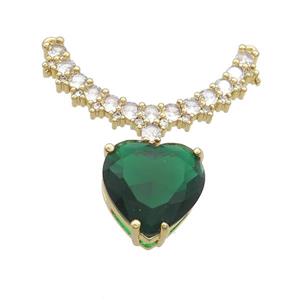 Copper Pendant Pave Green Crystal Glass Heart 2loops Gold Plated, approx 15mm, 20-32mm
