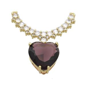 Copper Pendant Pave Purple Crystal Glass Heart 2loops Gold Plated, approx 15mm, 20-32mm