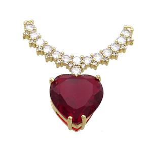 Copper Pendant Pave Red Crystal Glass Heart 2loops Gold Plated, approx 15mm, 20-32mm