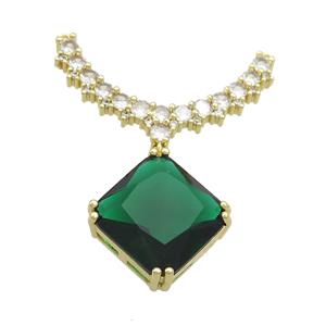 Copper Pendant Pave Green Crystal Glass Square 2loops Gold Plated, approx 15mm, 20-32mm