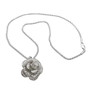 Copper Necklace Flower Platinum Plated, approx 30mm, 2.5mm, 42cm length