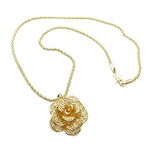 Copper Necklace Flower Gold Plated, approx 30mm, 2.5mm, 42cm length