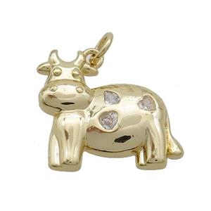 Copper Bull Pendant Pave Zircon Gold Plated, approx 17-20mm