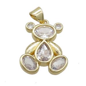 Copper Bear Pendant Pave Zircon Gold Plated, approx 16-20mm