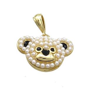 Copper BearHead Pendant Pave Pearlized Resin Gold Plated, approx 13-19mm