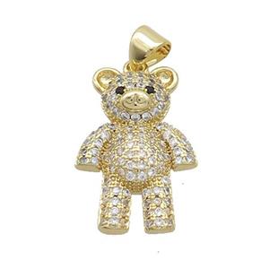 Copper Bear Pendant Pave Zircon Gold Plated, approx 14-21mm
