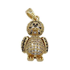 Copper Duck Pendant Pave Zircon Gold Plated, approx 13-21mm