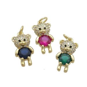 Copper Bear Pendant Pave Zircon Gold Plated Mixed, approx 9-16.5mm