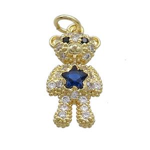 Copper Bear Pendant Pave Zircon Gold Plated, approx 9-18mm