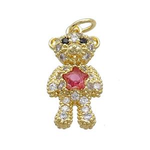 Copper Bear Pendant Pave Zircon Gold Plated, approx 9-18mm