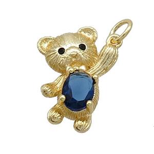Copper Bear Pendant Pave Zircon Gold Plated, approx 13-19mm