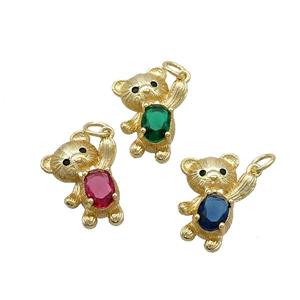 Copper Bear Pendant Pave Zircon Gold Plated Mixed, approx 13-19mm