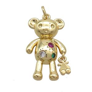 Copper Bear Pendant Pave Zircon Gold Plated, approx 15-25mm