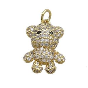 Copper Bear Pendant Pave Zircon Gold Plated, approx 12-17mm