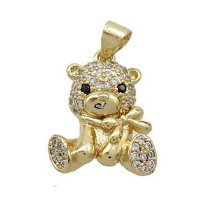 Copper Bear Pendant Pave Zircon Gold Plated, approx 11-17.5mm