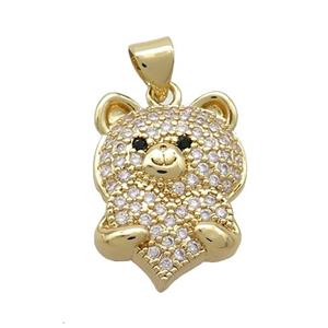 Copper Bear Pendant Pave Zircon Heart Gold Plated, approx 14-20mm