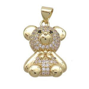 Copper Bear Pendant Pave Zircon Gold Plated, approx 15-20mm