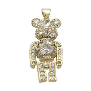 Copper Bear Pendant Pave Zircon Gold Plated, approx 15-30mm