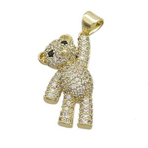 Copper Bear Pendant Pave Zircon Gold Plated, approx 12-25mm