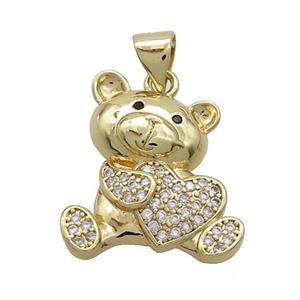 Copper Bear Pendant Pave Zircon Heart Gold Plated, approx 16-20mm
