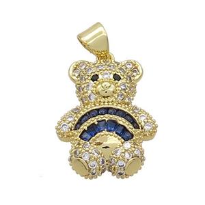 Copper Bear Pendant Pave Zircon Gold Plated, approx 16-19mm