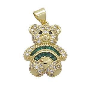 Copper Bear Pendant Pave Zircon Gold Plated, approx 16-19mm