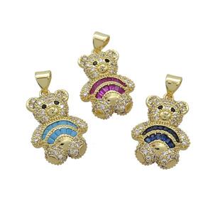 Copper Bear Pendant Pave Zircon Gold Plated Mixed, approx 16-19mm