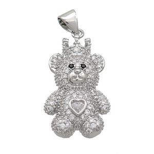 Copper Bear Pendant Pave Zircon Platinum Plated, approx 15-20mm