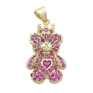 Copper Bear Pendant Pave Hotpink Zircon Gold Plated, approx 15-20mm