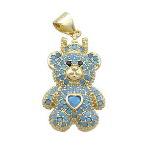 Copper Bear Pendant Pave Turqblue Zircon Gold Plated, approx 15-20mm