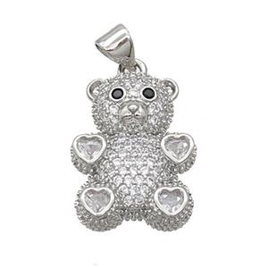 Copper Bear Pendant Pave Zircon Platinum Plated, approx 15-23mm