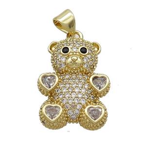 Copper Bear Pendant Pave Zircon Gold Plated, approx 15-23mm