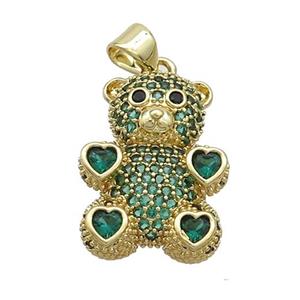 Copper Bear Pendant Pave Green Zircon Gold Plated, approx 15-23mm