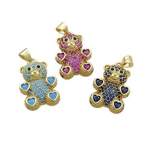 Copper Bear Pendant Pave Zircon Gold Plated Mixed, approx 15-23mm