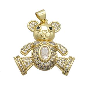 Copper Bear Pendant Pave Zircon Gold Plated, approx 15-21mm