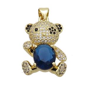 Copper Bear Pendant Pave Zircon Gold Plated, approx 24-25mm
