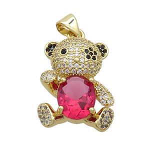 Copper Bear Pendant Pave Zircon Gold Plated, approx 24-25mm