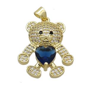 Copper Bear Pendant Pave Zircon Gold Plated, approx 16-22mm