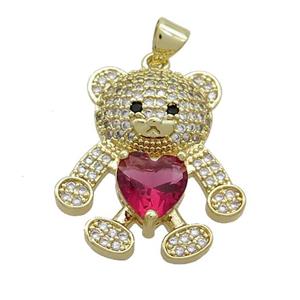 Copper Bear Pendant Pave Zircon Gold Plated, approx 16-22mm